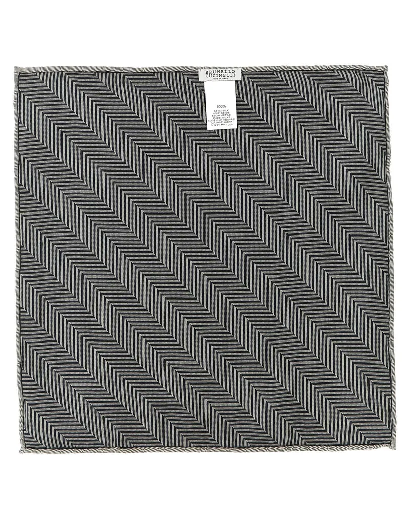 Brunello Cucinelli Chevron Silk Pocket Square — Black Black