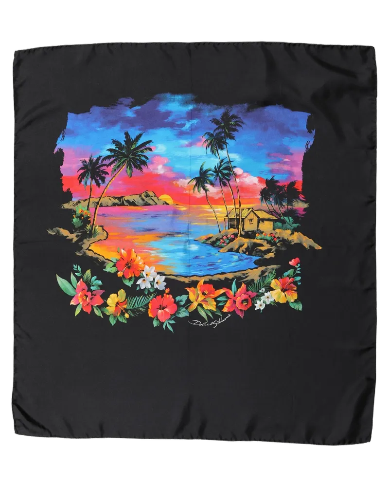 Dolce & Gabbana Tropical Sunset Print Silk Scarf — Black Black