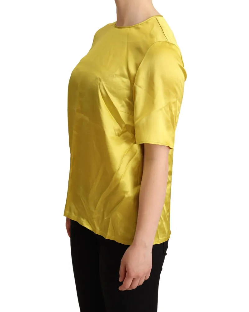 Dolce & Gabbana Women's Yellow Silk Short Sleeve Blouse T-Shirt Yellow