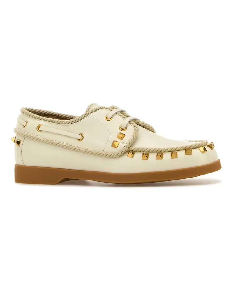 Valentino Garavani Women's Ivory Leather Lace-Up Shoes Mocassini Loafers Ivory
