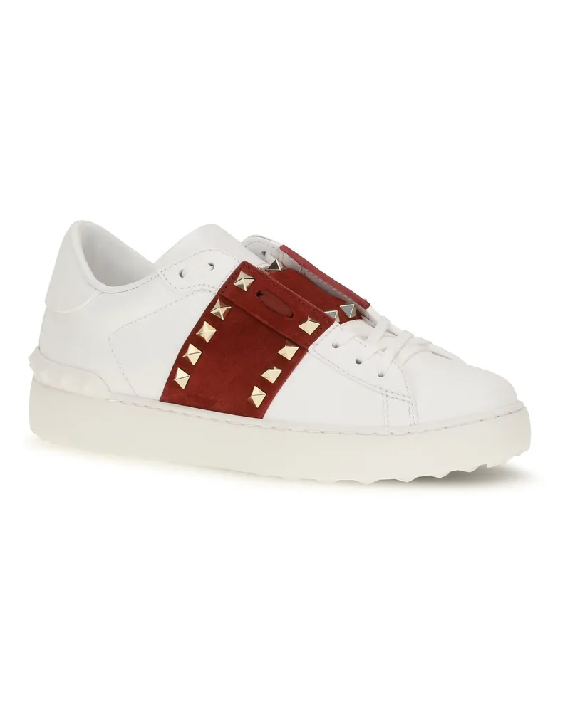 Valentino Garavani Women's Rockstud Untitled Sneakers With Suede Band Bianco-Russet Red-Bianco Bianco/russet Red/bianco White