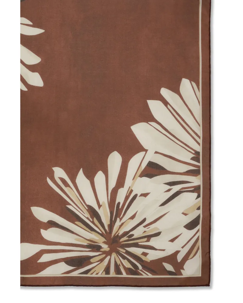 Brunello Cucinelli Women's Silk Pongée Scarf Bloom Print Bordeaux Scarfs Brown