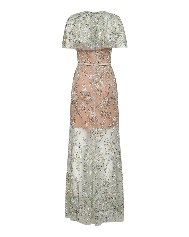 Self-Portrait Women's Dress With Tulle Cape Green Polyester Green