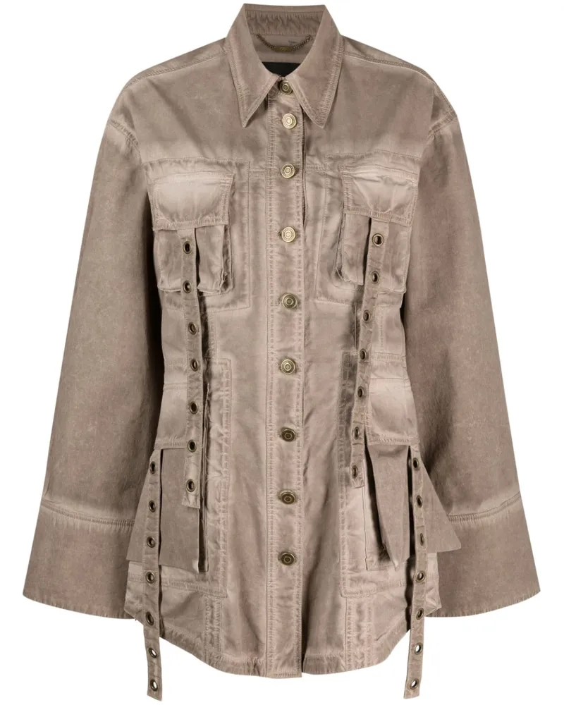 Blumarine Eyelet-Detailed Denim Jacket — Beige Beige
