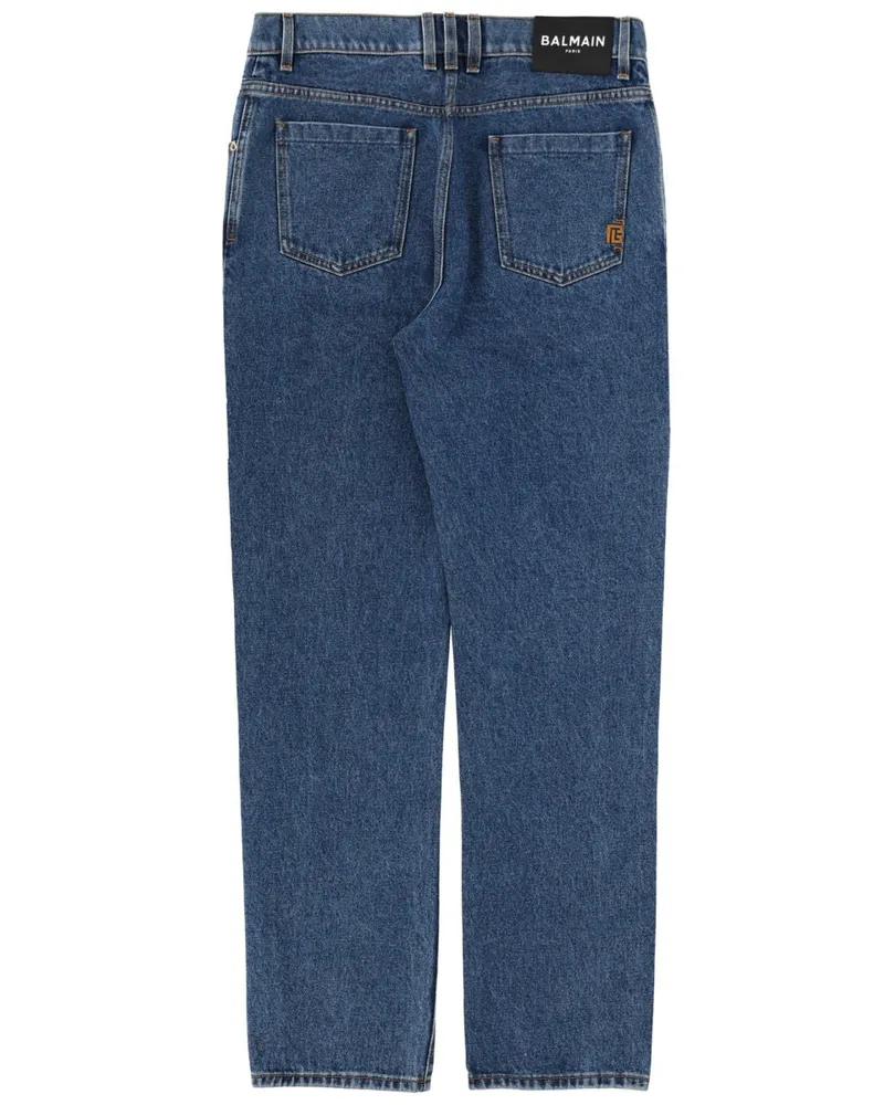 Balmain Straight-Leg Cotton Denim Jeans — Blue Blue