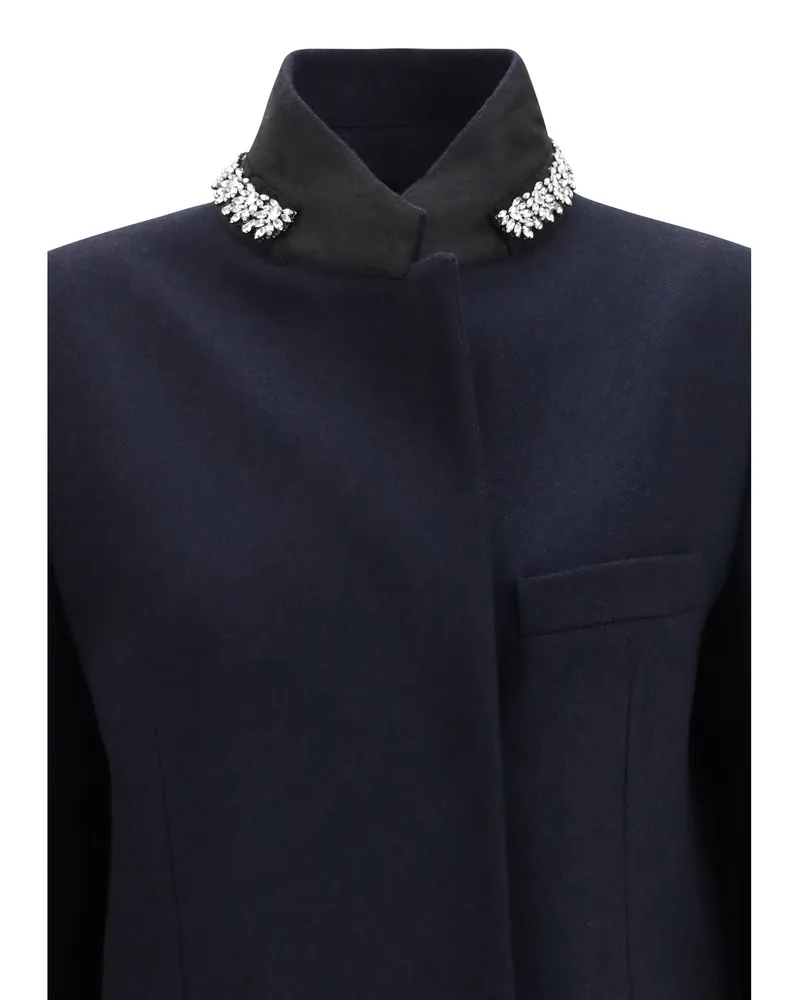 Prada Women's Wool Coat Blue Fleece (ovis Aries Navy