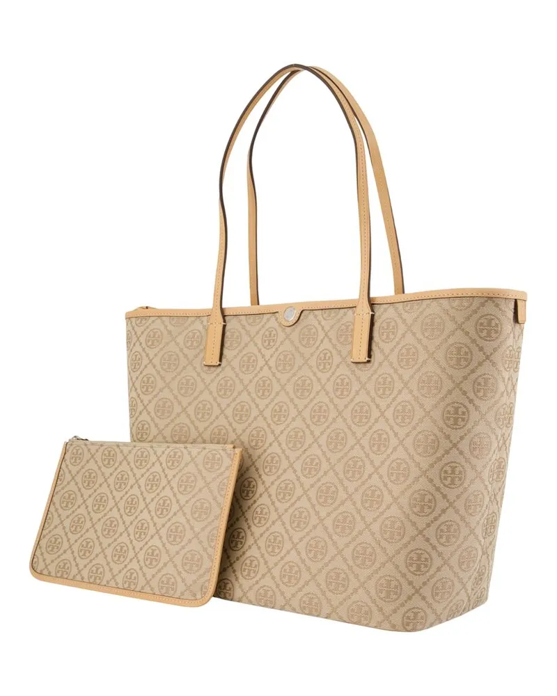 Tory Burch Women's T-Monogram Zip Shopper Bag Leather Beige Calfskin Totes-shopping-bags Beige
