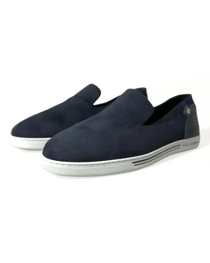 Dolce & Gabbana Men's Blue Suede Caiman Loafers Saint Tropez Shoes Blue