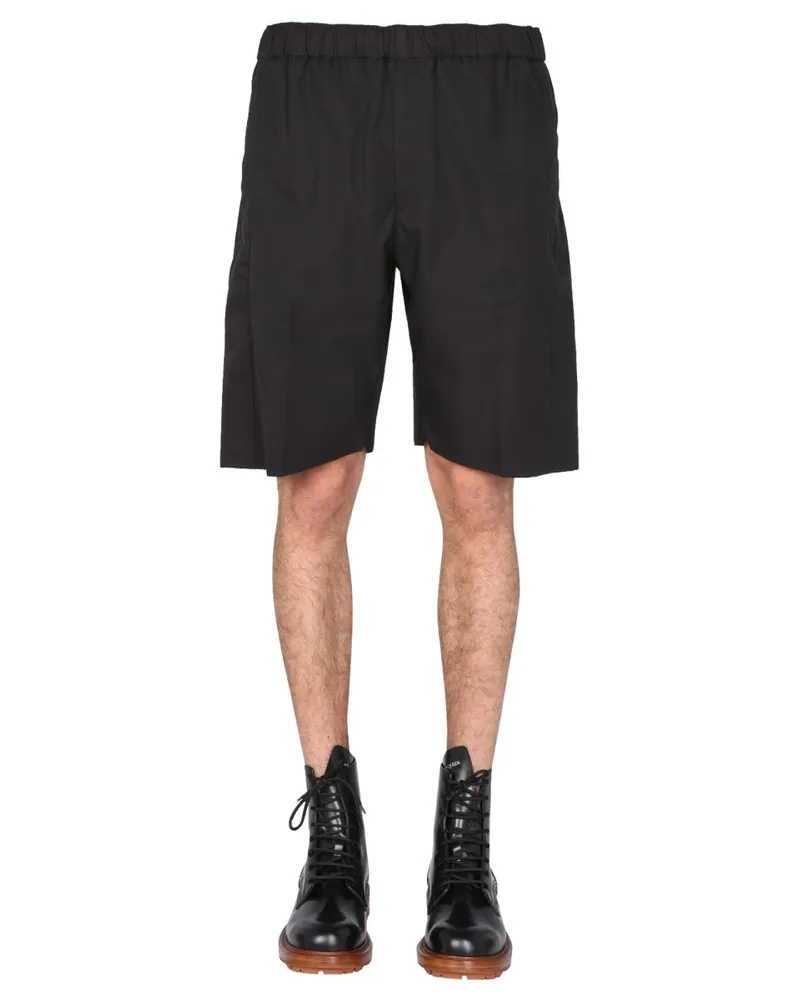 Alexander McQueen 100% Cotton Gabardine Bermuda Shorts — Black Black