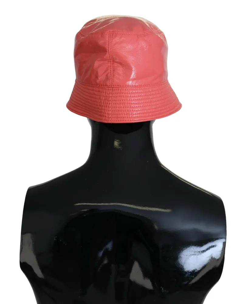 Dolce & Gabbana Peach Quilted Faux Leather Women Bucket Cap Hat Coral Polyester Coral