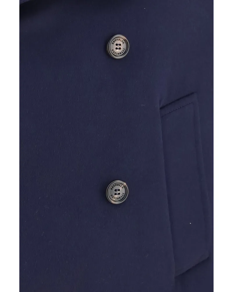 Brunello Cucinelli Men's Coat Double-Breasted Merino Wool Blue-Ruby Blue/ruby Blue