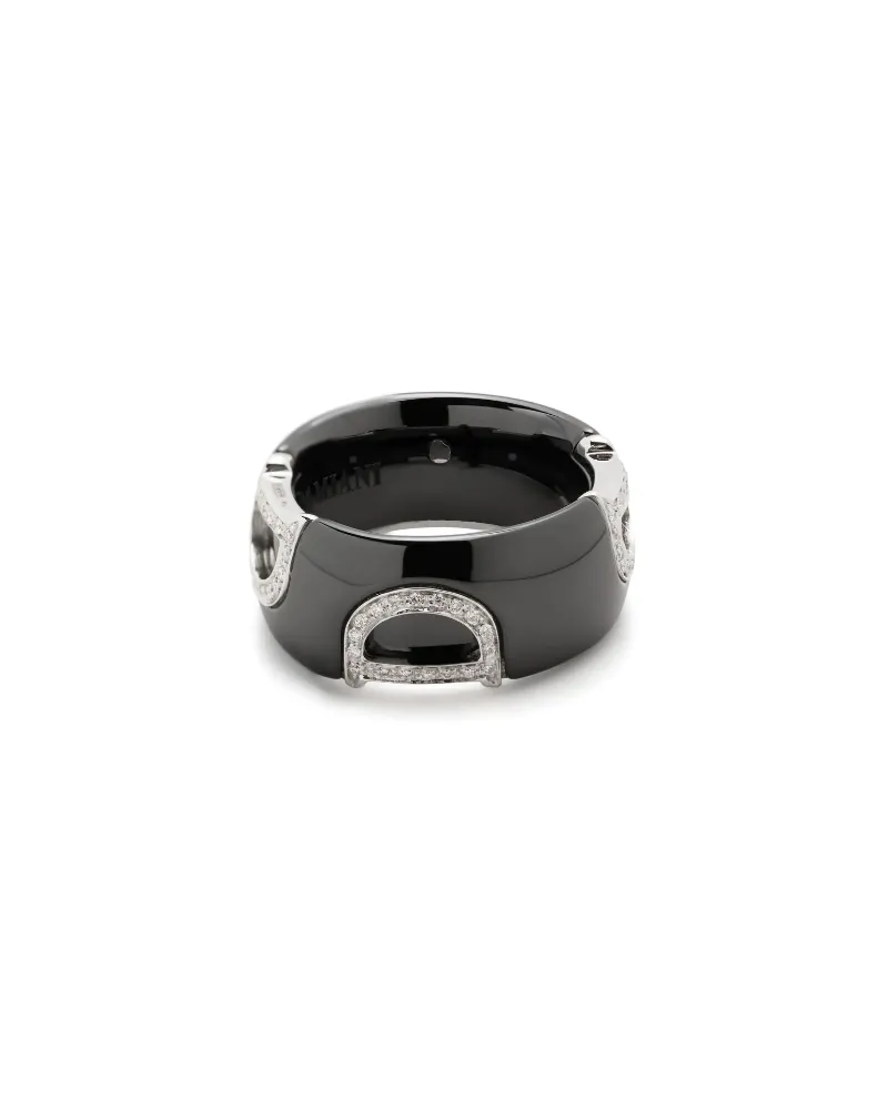 DAMIANI 18kt White Gold Black Ceramic D.icon Diamond Ring Continuty Black