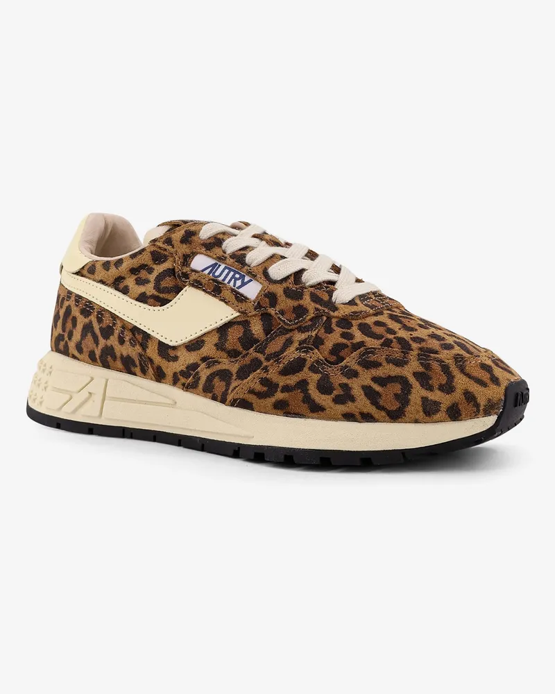 AUTRY Women's Reelwind Low Animal Print Suede Sneakers Trainers Brown
