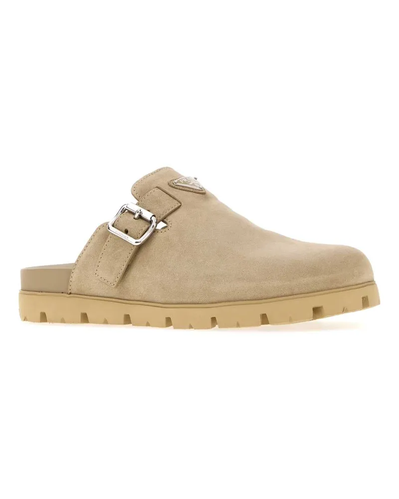 Prada Men's Sand Suede Slippers Deserto Flat Shoes Beige