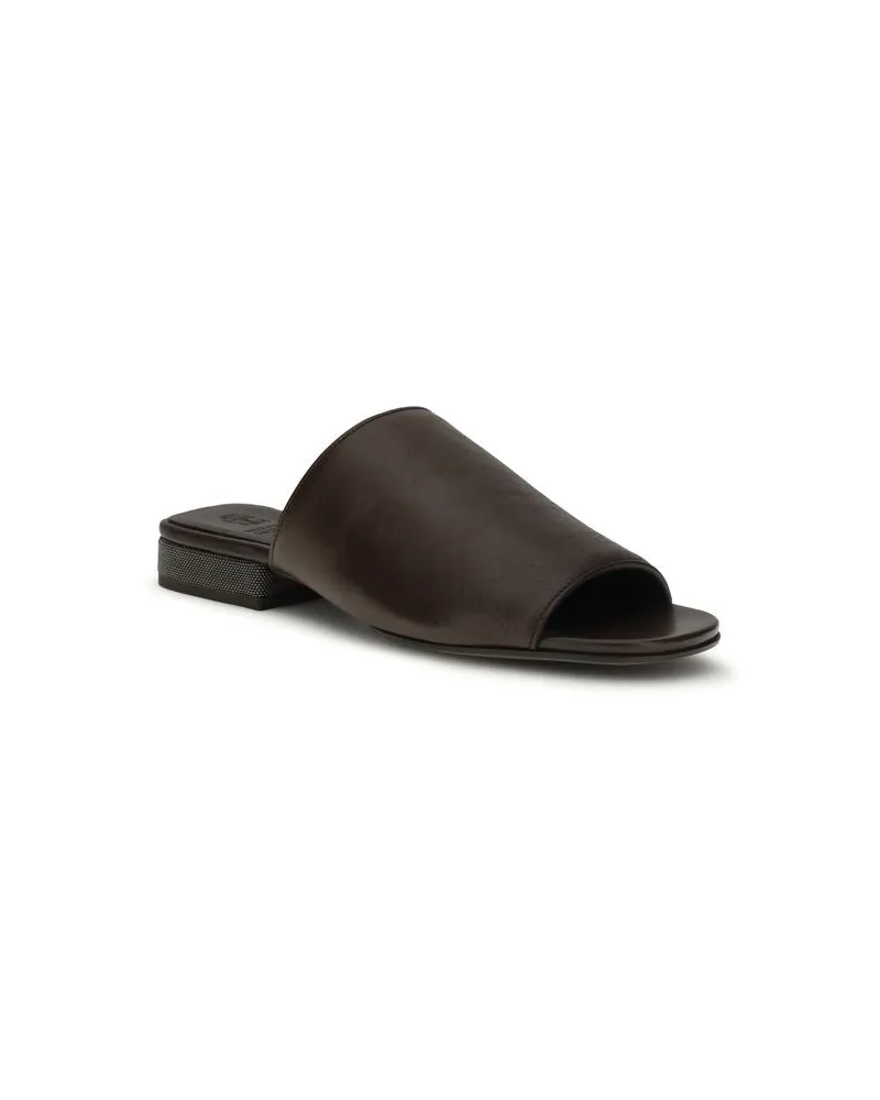 Brunello Cucinelli Women's Brown Calf Leather Bos Taurus Slides Shoe Brown