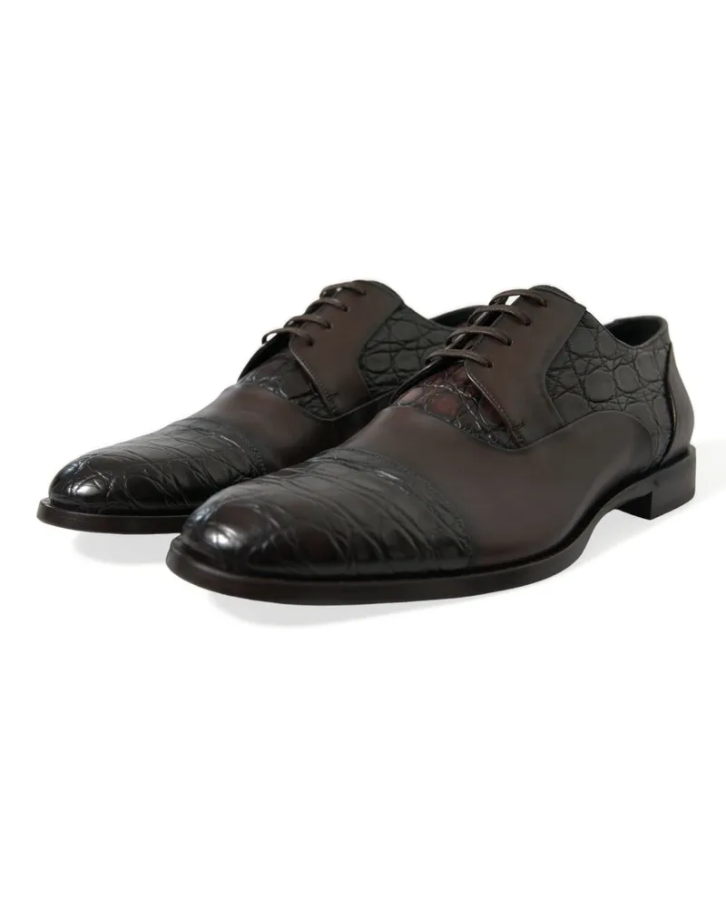 Dolce & Gabbana Brown Exotic Leather Formal Men Dress Shoes Caiman Calfskin Brown