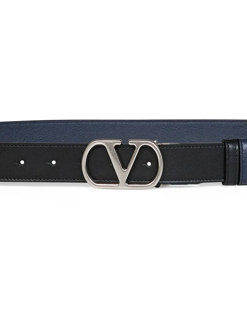 Valentino Garavani Men's Belt Vlogo Signature Black-Navy Multicolour Calf Leather Black