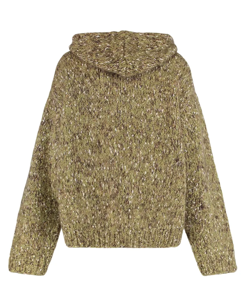 Miu Miu Women's Hooded Zipper Sweatshirt Green Cotton Sweatshirts Sweater Green