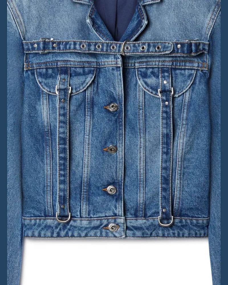 OFF-WHITE Cropped Denim with Belt Jacket — Blue Blue