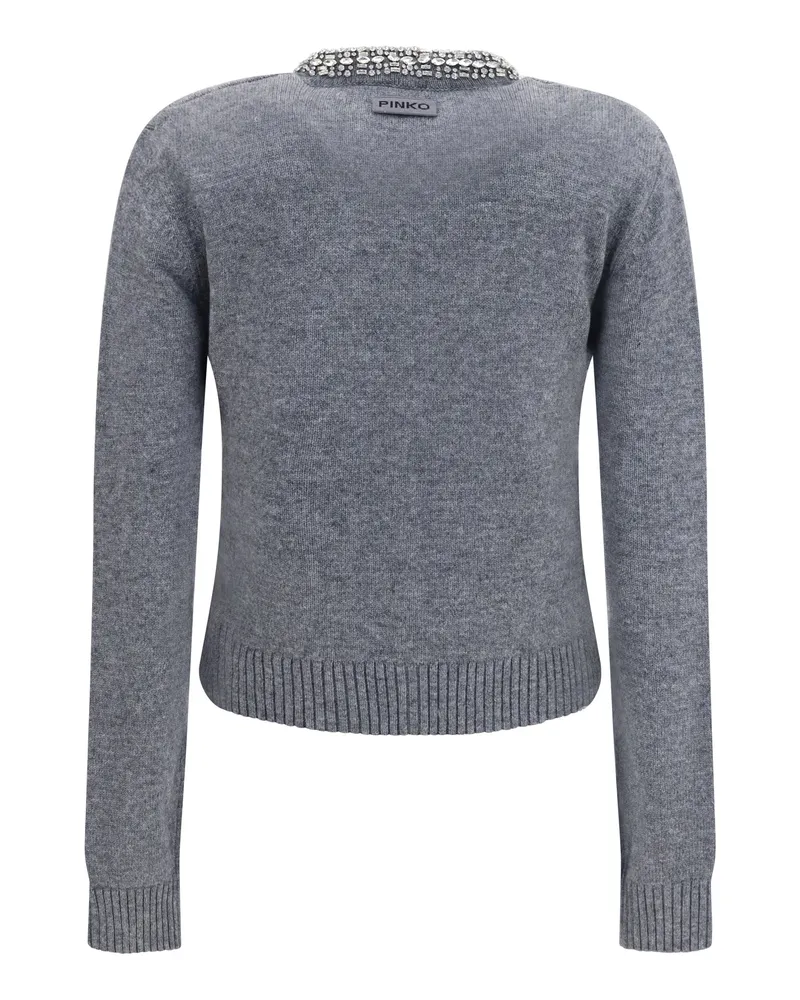 Pinko Women's Colonia Cardigan With Jewel Collar Grigio-Monumento Gr Gr. Sweater Gray