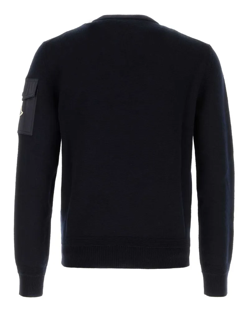 Moncler Men's Midnight Blue Wool Sweater 776 Exterior: Virgin Maglieria Navy