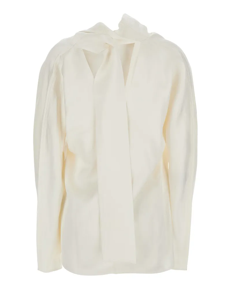 Totême Women's Blouse With Cowl Neck, Knot Back — White Blouses Shirt White