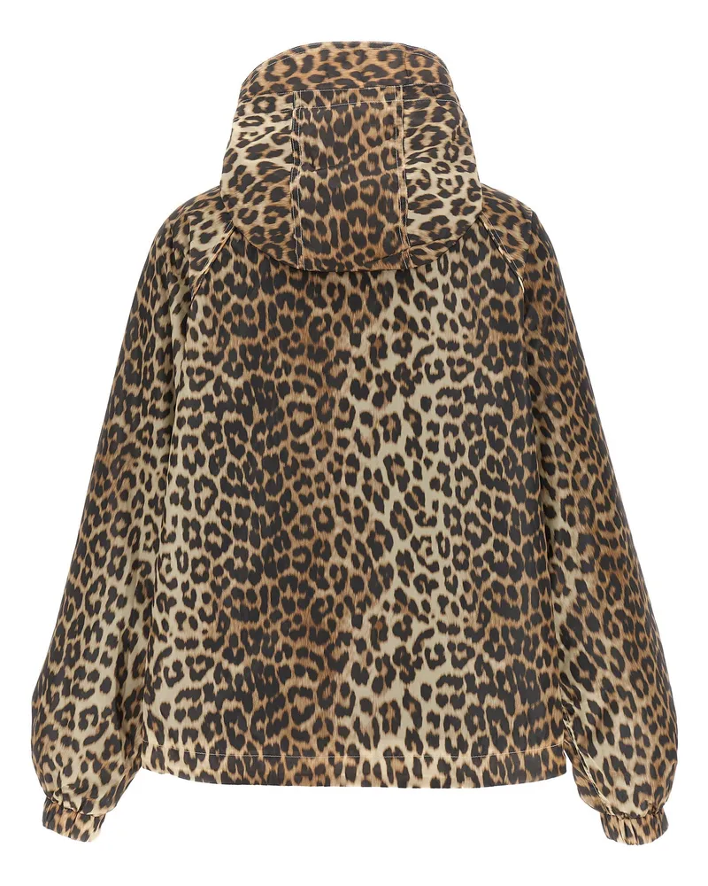 Ganni Leopard Print Nylon Windbreaker Jacket — Beige Beige