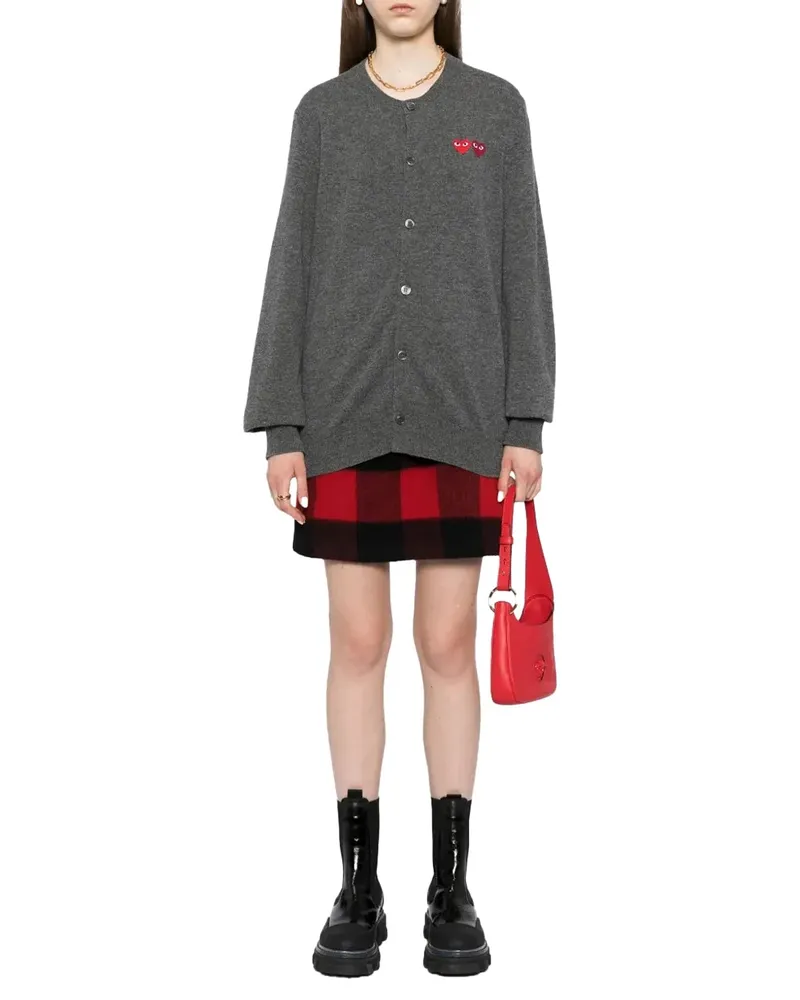Comme des Garçons Logo-Embroidered Double Heart Cardigan — Gray Gray