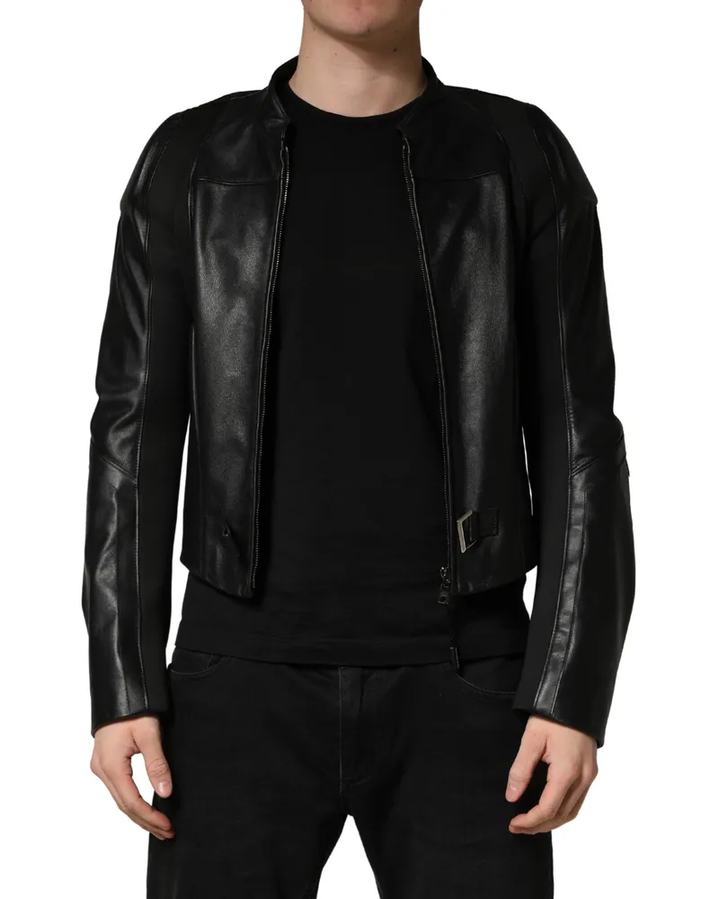 Dolce & Gabbana Black Nylon Full Zip Men Biker Coat Jacket Clothing Black