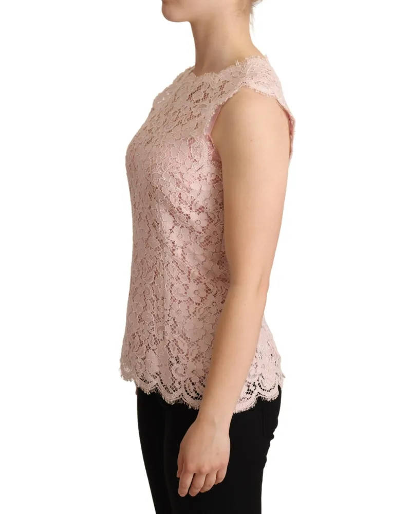 Dolce & Gabbana Women's Pink Floral Lace Sleeveless Tank Blouse Top Cotton Rayon Nylon Pink