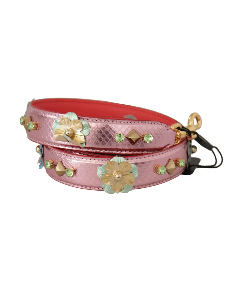 Dolce & Gabbana Women's Metallic Pink Leather Studded Shoulder Strap Bag Pink
