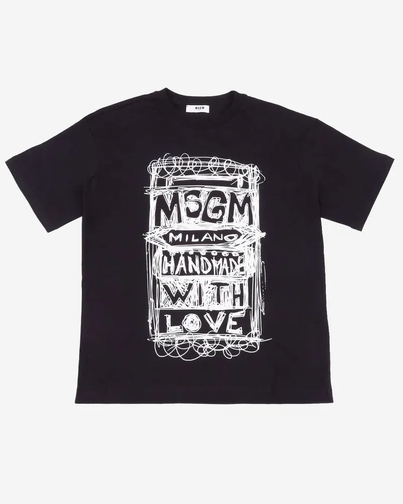 MSGM Kids' T-Shirt With Logo Black Cotton T-Shirts And Polos Black