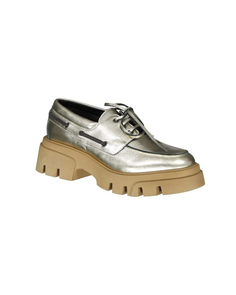 Brunello Cucinelli Women's Gold Leather Platform Loafers Gold