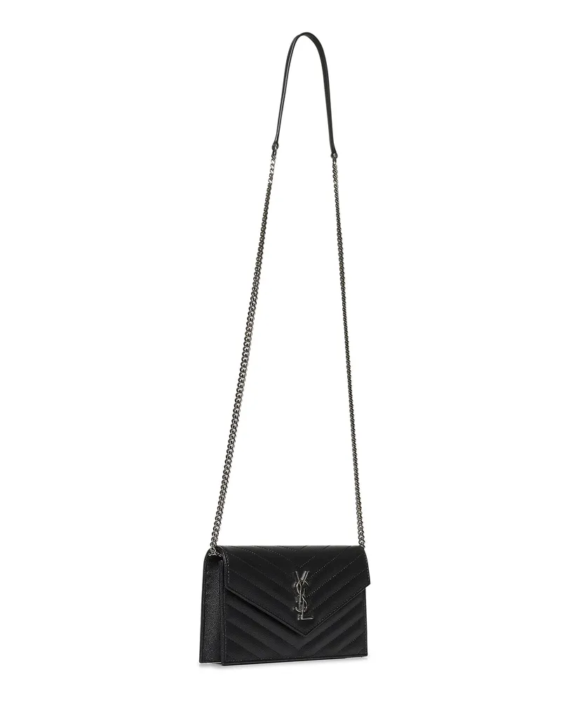 Saint Laurent Women's Envelope Chain Wallet Cassandre Black Calfskin Bag Black