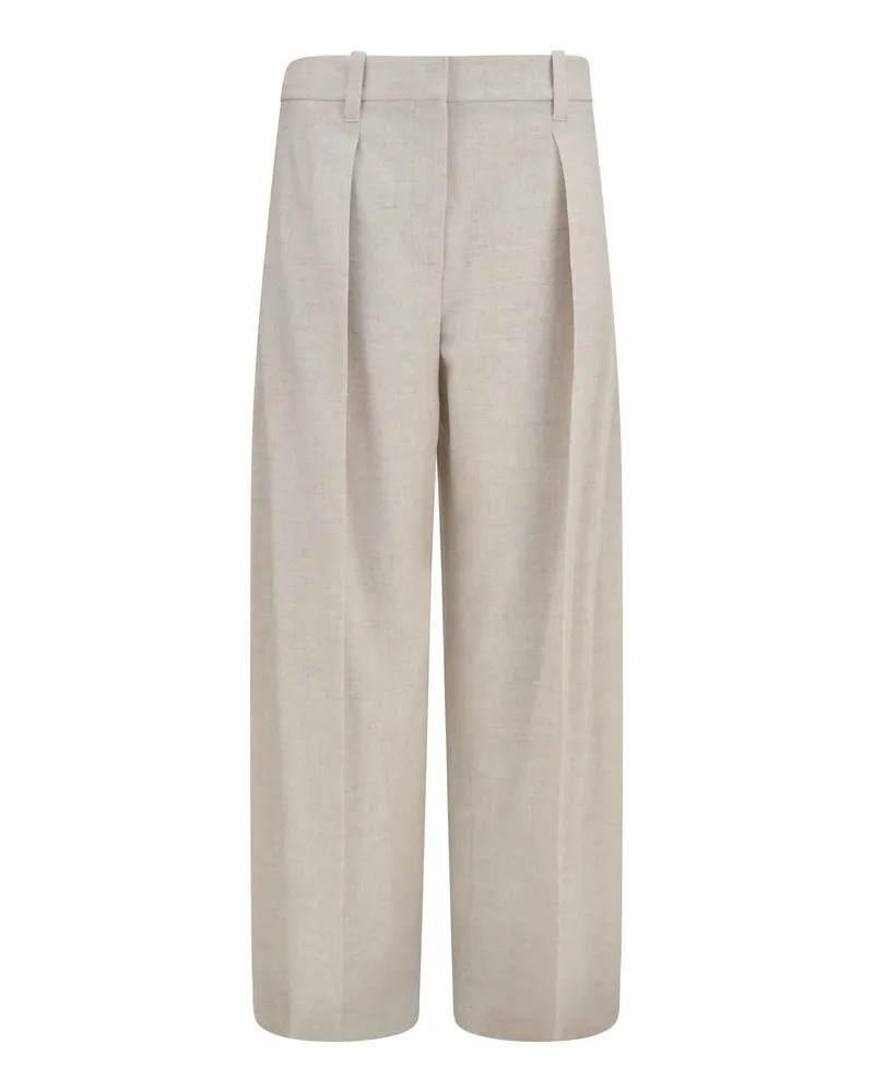 Brunello Cucinelli Merino Wool and Cashmere Blend Trousers — Ivory 