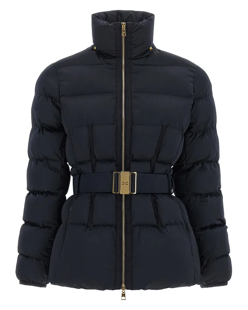 Elisabetta Franchi Belted Quilted Down Jacket — Black Black