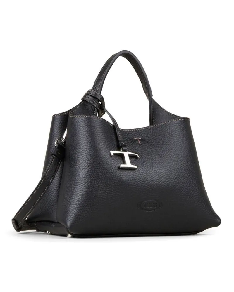 TOD'S Women's Tote Bag T Timeless Black Leather Calf Handbags Hand Black