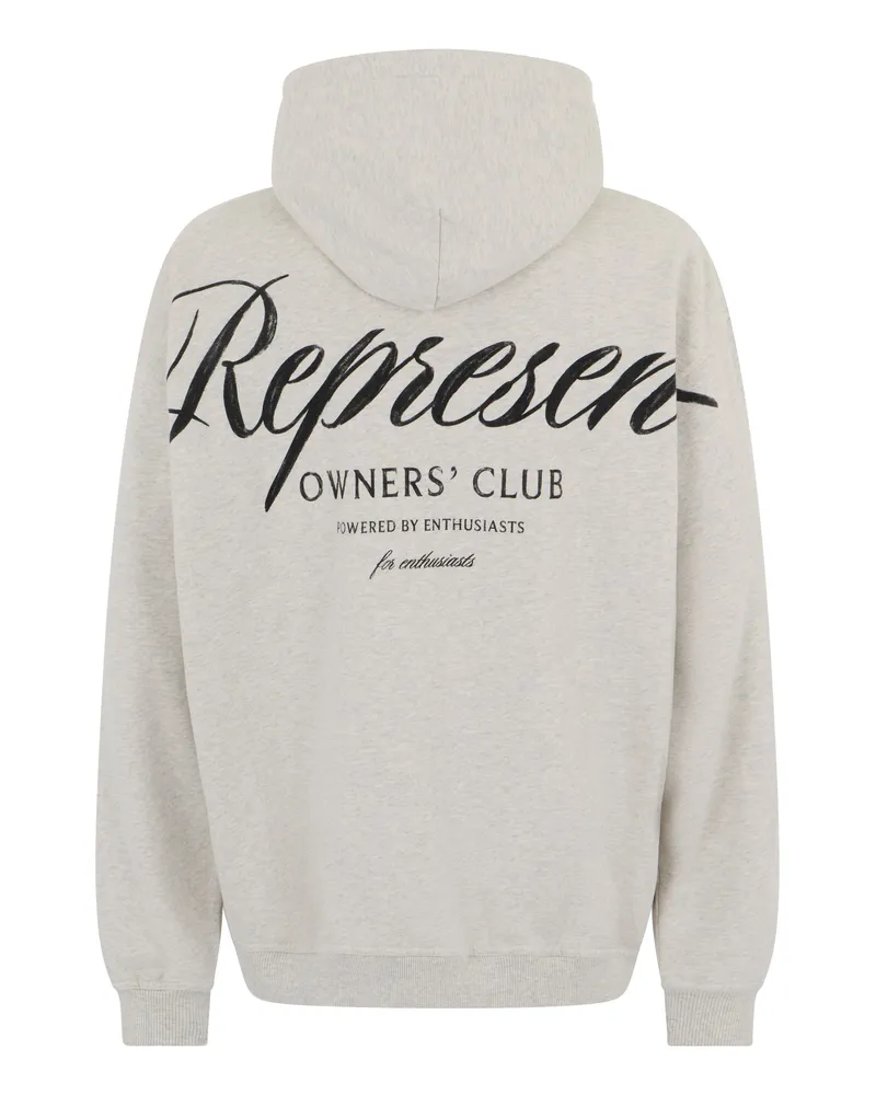 REPRESENT Men Hooded Sweatshirt Owners Club Script Heather Grey Cotton Jumpers Sweater Gray