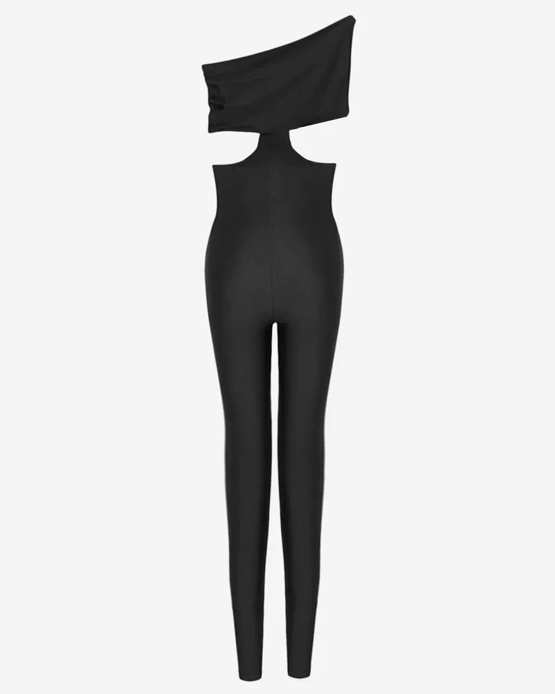 Saint Laurent Women's One-Shoulder Jumpsuit Black Polyamide Tracksuits Black