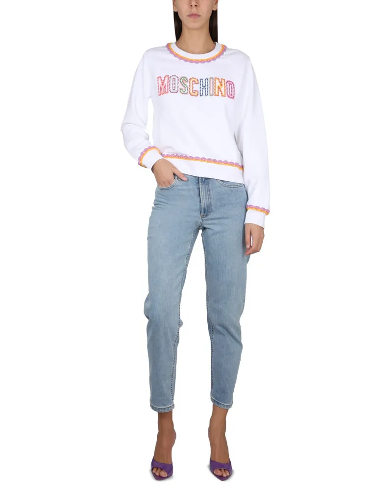 Moschino Logo-Embroidered Crewneck Sweatshirt — White White
