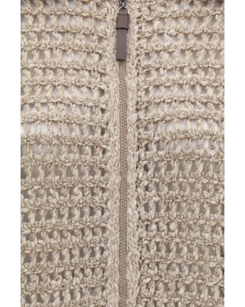 Brunello Cucinelli Ribbed Cashmere with Central Pocket Sweater — Beige Beige