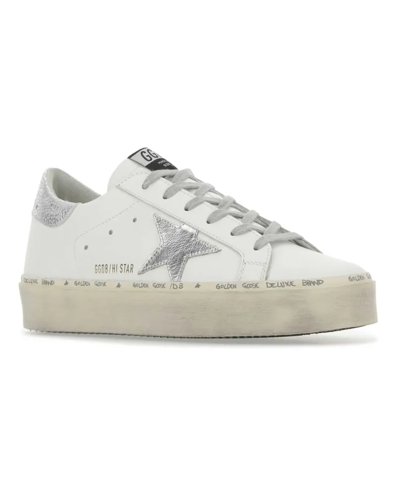 Golden Goose Women's White Leather Hi Star Sneakers 80185 Cow Goat White