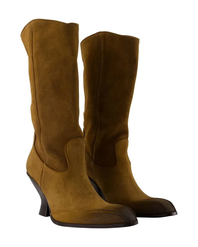 Diesel Women's D-Luffy-75-Tube Ankle Boots -  Leather Khaki Cowhide Shoes Ankle-Boots Brown