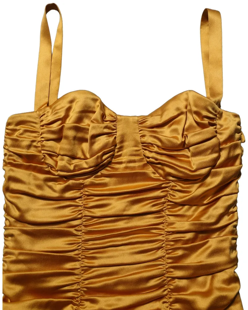 Dolce & Gabbana Women's Gold Silk Ruched Bodycon Sheath Midi Dress Elastane Gold