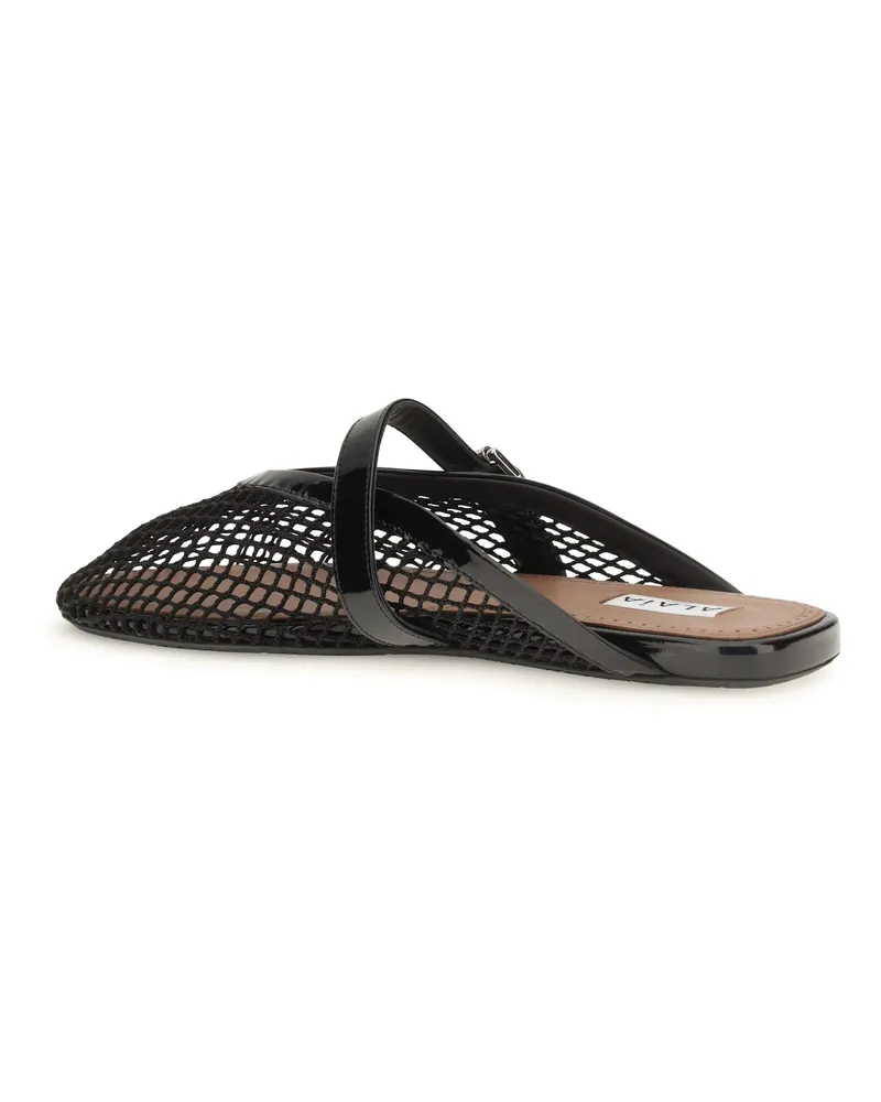 Alaïa Women's Mules Mesh Black Calf Leather Sandal Black