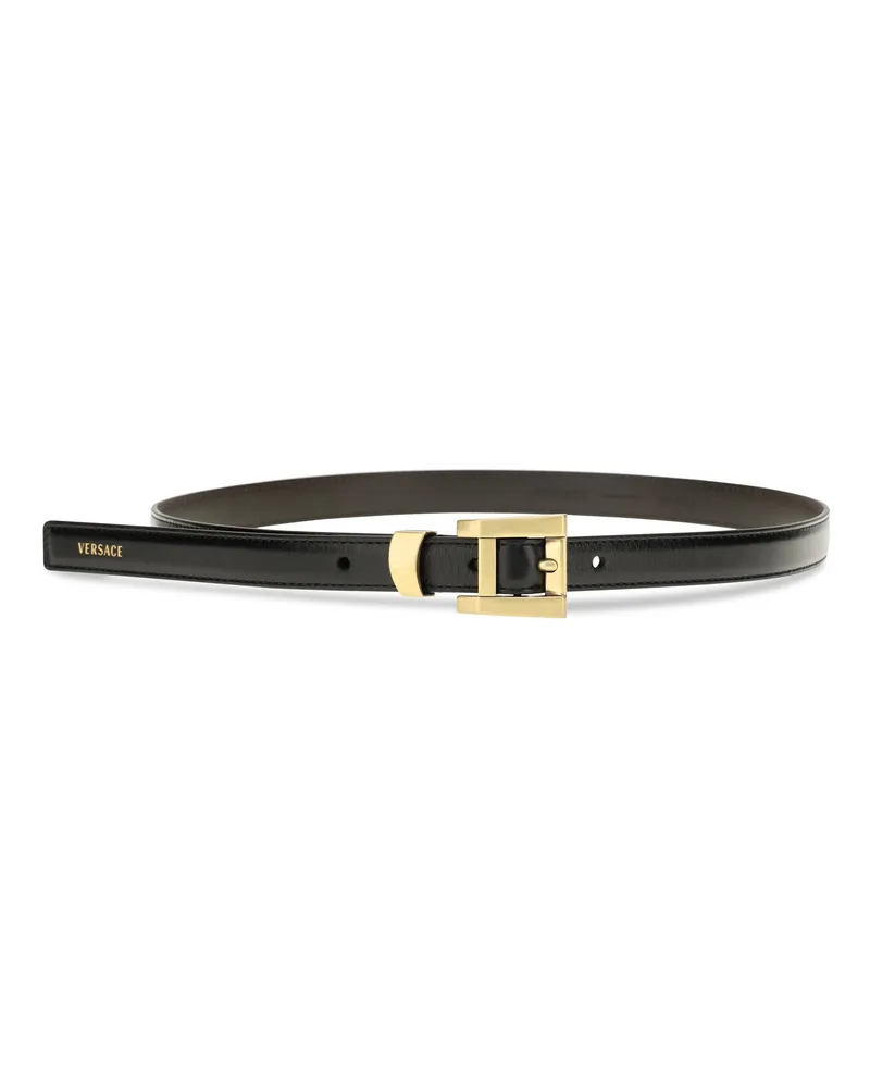 Versace Glossy Leather Logo Print Belt — Black 