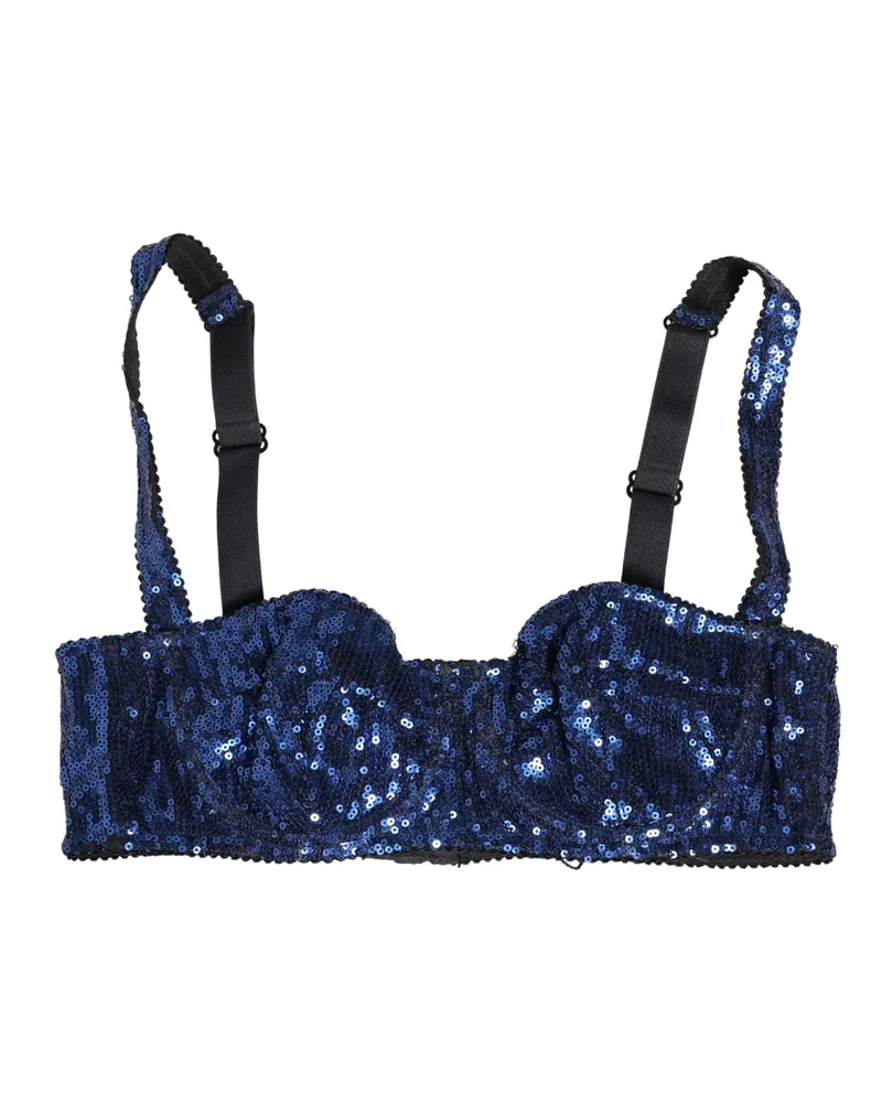 Dolce & Gabbana Women Blue Sequined Nyon Balconnet Bra Underwear Nylon Clothing Blue