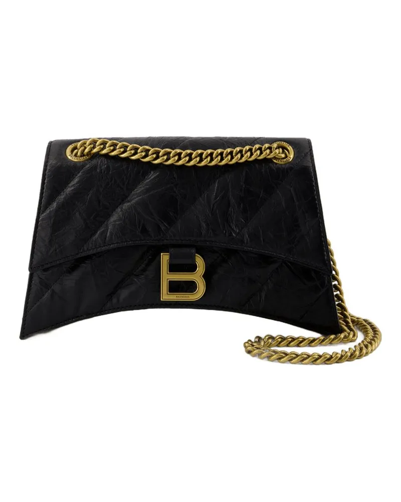 Balenciaga Women's Crush Chain S Shoulder Bag -  Leather Black Calfskin Shoulder-Hobo-Bags Black