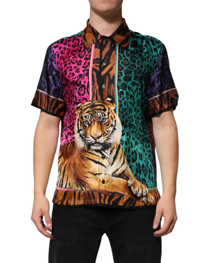 Dolce & Gabbana Tiger Print Silk Shirt — Multicolor Multicolor