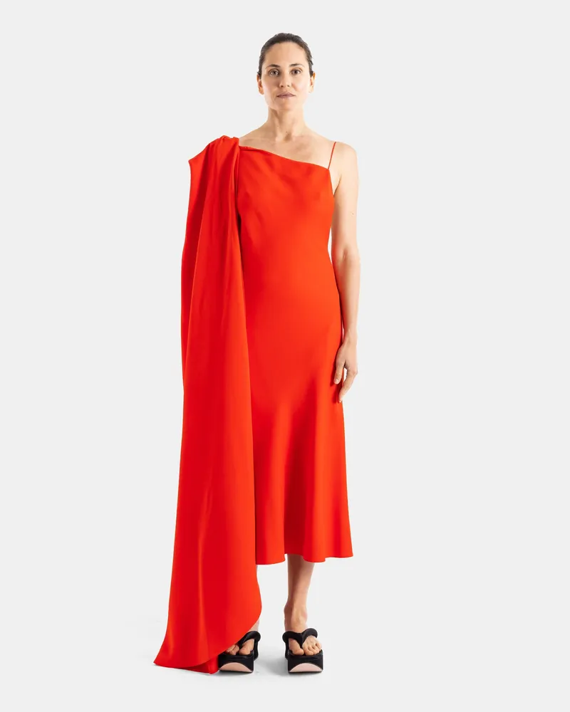 Balenciaga Women's Asymmetric Draped Red Dress Red
